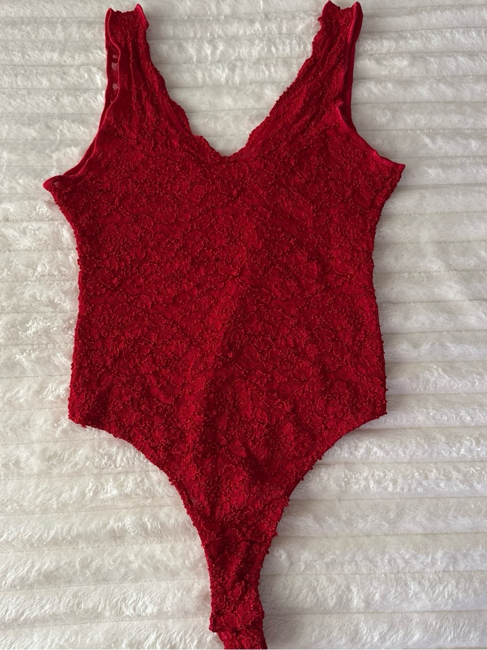 Vintage Gold Label Victoria’s Secret Red Floral Lace Teddy Bodysuit L